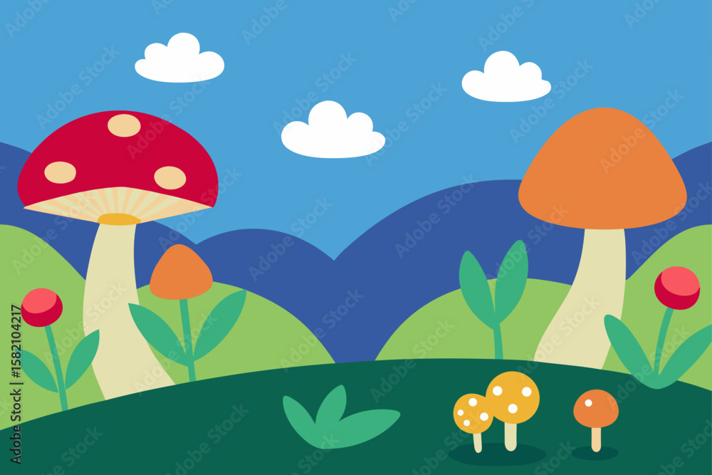 Fototapeta premium quiet clearing with mushrooms moss and wildflo