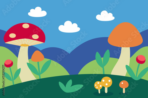 quiet clearing with mushrooms  moss  and wildflo