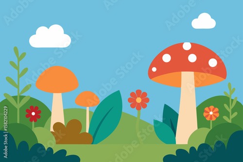 quiet clearing with mushrooms  moss  and wildflo