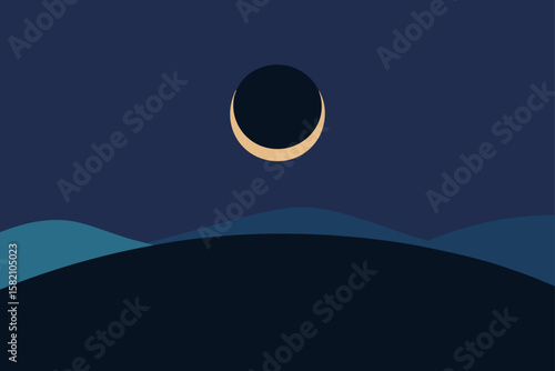 total eclipse viewed from a quiet hillside