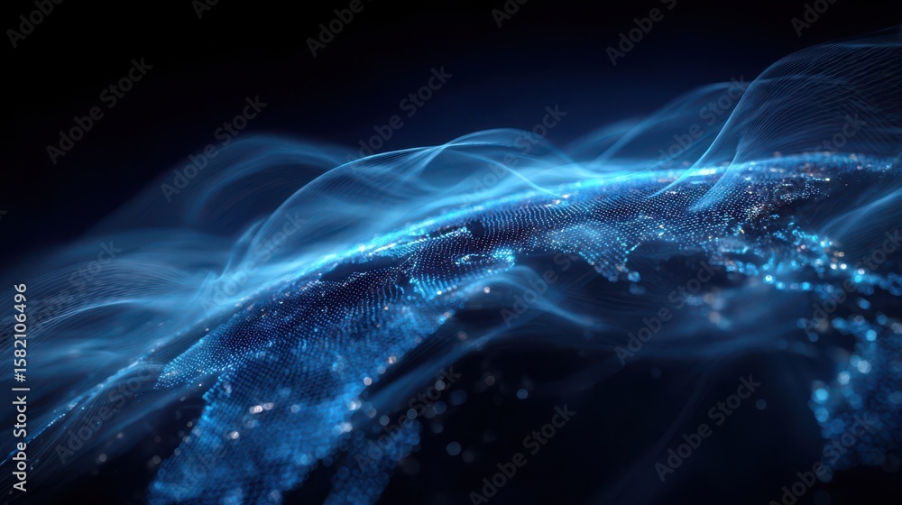Fototapeta premium Dynamic Blue Energy Flow with Sparkling Particles