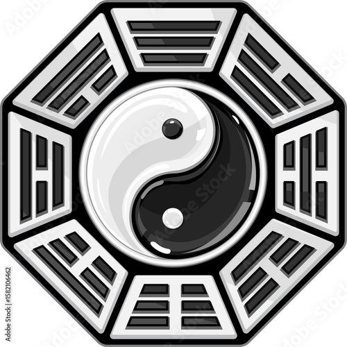 Yin Yang symbols, Taoism and ancient Chinese beliefs, Feng Shui principles and the balance of nature.