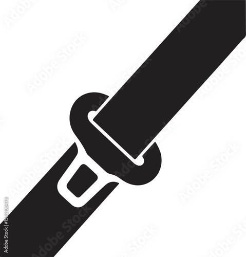 Black silhouette of a car seatbelt buckle and strap on a white background