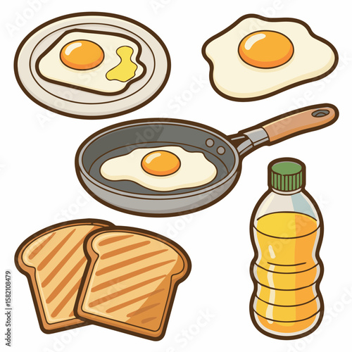 Breakfast cooking eggs toast oil preparation fried sunny side up delicious meal recipe food 90 vector