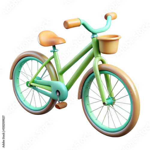 3d vintage bicycle with basket isolated on transparent background