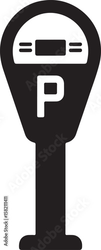 Black silhouette of a parking meter with a p symbol on a white background