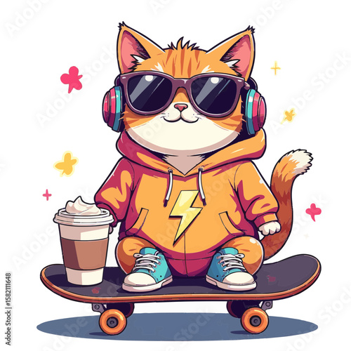 Cute cartoon vector illustration of a playful kitten with fun and lovable design