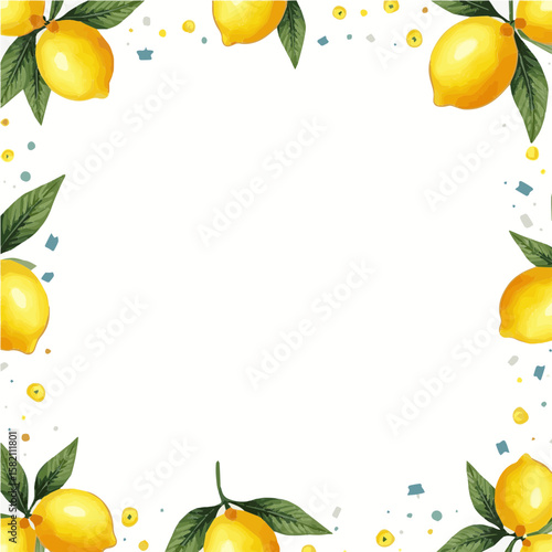 Citrus fruit frame with lemons and colorful fresh design for summer or birthday card decoration