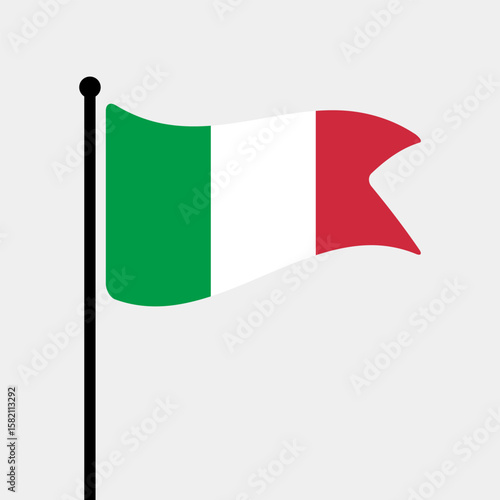 Flag of Italy. Italy flag computer digital vector illustration icon design. Fluttering flagpole flag.