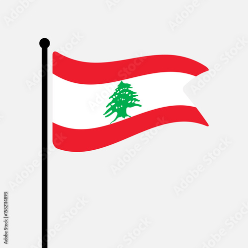 Flag of Lebanon. Lebanon flag computer digital vector illustration icon design. Fluttering flagpole flag.