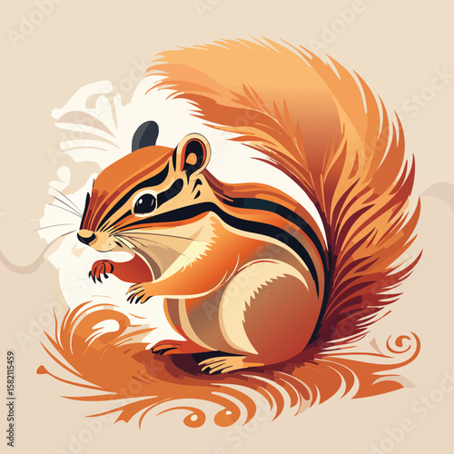 Chipmunk in a Whimsical Scene with Vibrant Swirl Motions All Around.