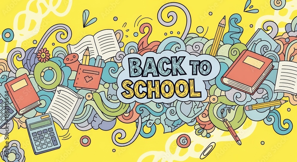 Obraz premium Flat abstract doodle back to school background - playful education concept