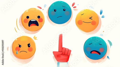 Emotion recognition wheel with diverse facial expressions, bright educational tool for children's social-emotional learning materials