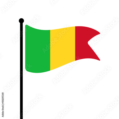 Flag of Mali. Mali flag computer digital vector illustration icon design. Fluttering flagpole flag.