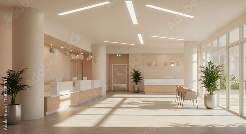 Hospital Reception Area with Modern Design and Soft Natural Lighting