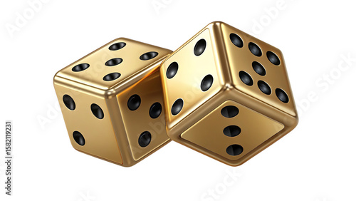 Golden dice game gambling chance casino luck risk play number bet success fail win lose roll 3d render on transparent background