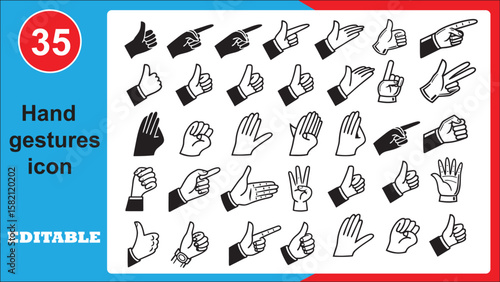 Collection of diverse hand gestures icons for digital communication isolated on white background