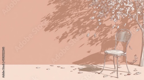 Outdoor chair, tree shadow, pastel