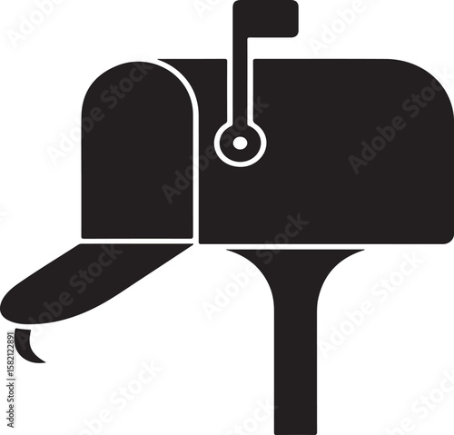 Simple black silhouette of a classic american mailbox with the door open