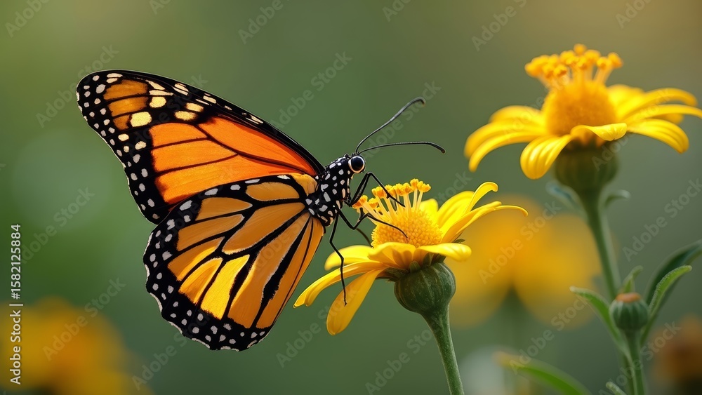 Butterfly and Yellow Flower Natural Scene Butterfly and Yellow Flower Natural Scene