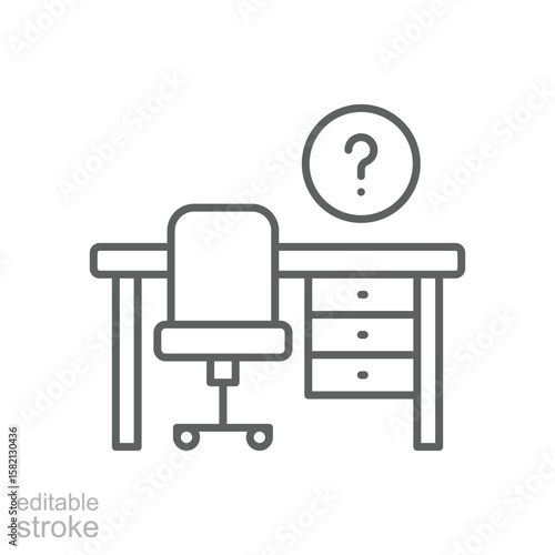 Unfilled Office Desk Icon. Outline Style. Editable Stroke Vector. Labor Shortage Crisis Illustration. Workplace Vacancy Symbol. Hiring Problem. HR Recruitment. Employee Resignation Situation.