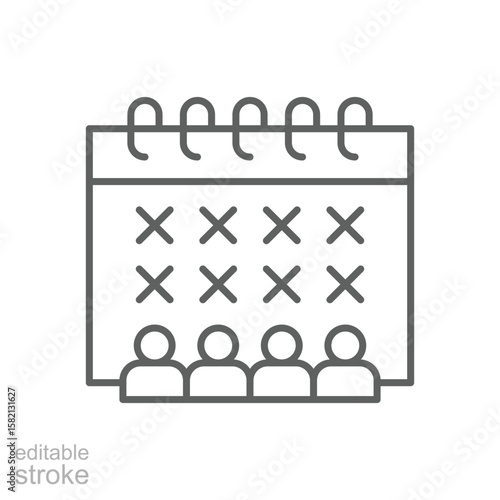 Workforce Availability Icon. Outline Style. Editable Stroke Vector. Team Under Empty Calendar with X Marks. Labor Shortage Crisis. Staff Scheduling Problem. HR Planning and Absence Management Symbol.