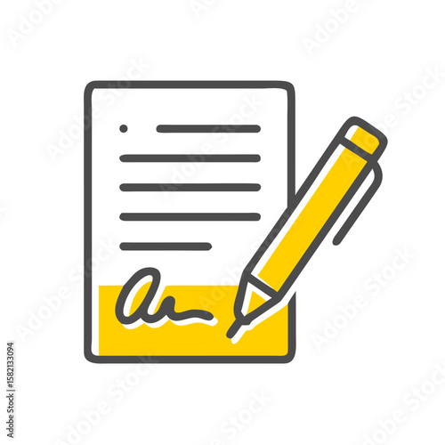 Document with signature and pen in flat design style  