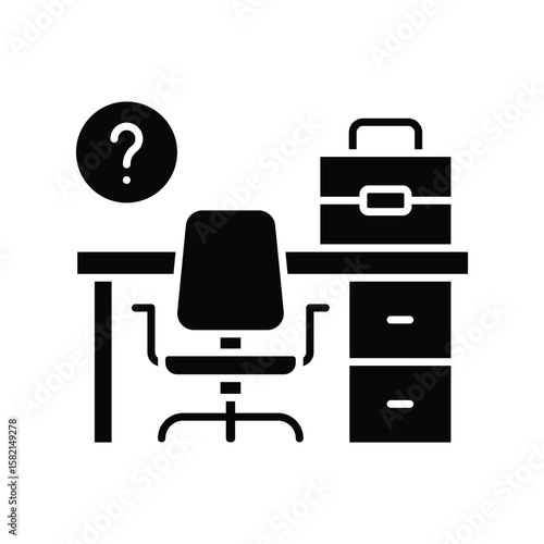 Vacant Job Position Icon. Glyph Style. Vector. Empty Office Desk with Briefcase. Labor Shortage Crisis. Recruitment Symbol. HR Hiring Problem. Professional Workforce Gap