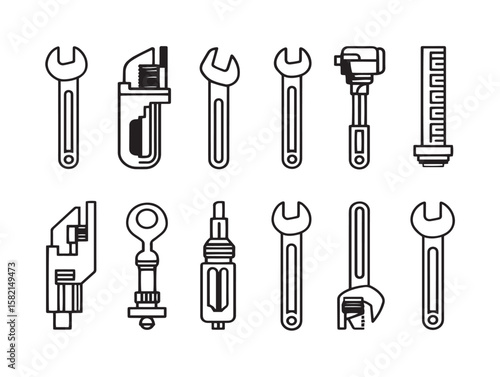 Professional plumber tool kit icon in outline design