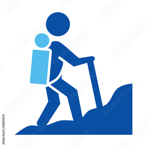 Mountain Hiking Icons In Blue Style, Vector Illustration