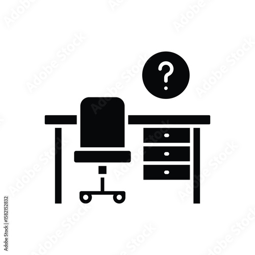 Unfilled Office Desk Icon. Glyph Style. Vector. Labor Shortage Crisis Illustration. Workplace Vacancy Symbol. Hiring Problem. HR Recruitment. Employee Resignation Situation