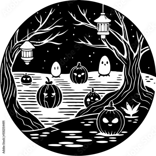 A cute ghost is sliding down a water slide isolated on white background,"A cartoon ghost is sliding down a water slide with a pool float, isolated on white background."