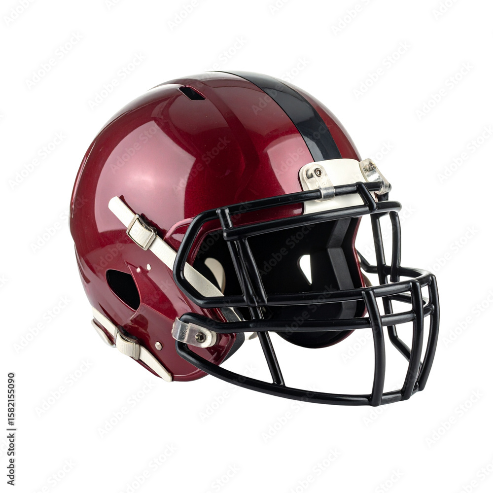 Fototapeta premium Red American football helmet with black facemask, isolated on white background