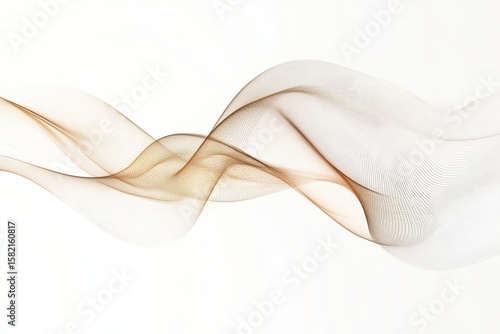 Ethereal golden ribbon flowing gracefully evoking a sense of calm movement light in white background. Generative Ai