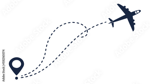 Airplane travel route destination map