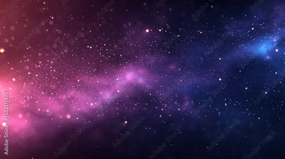 Fototapeta premium Pink & blue galaxy with bokeh sparkles, hazy, spacey
