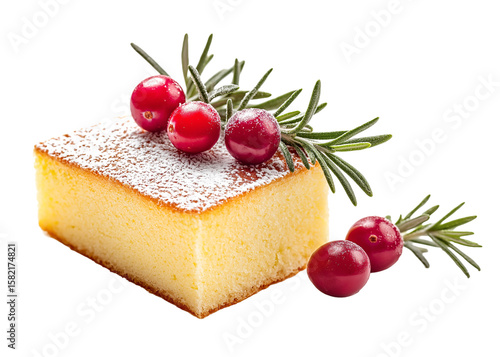 Square Cheesecake with Rosemary Garnish and Cranberries