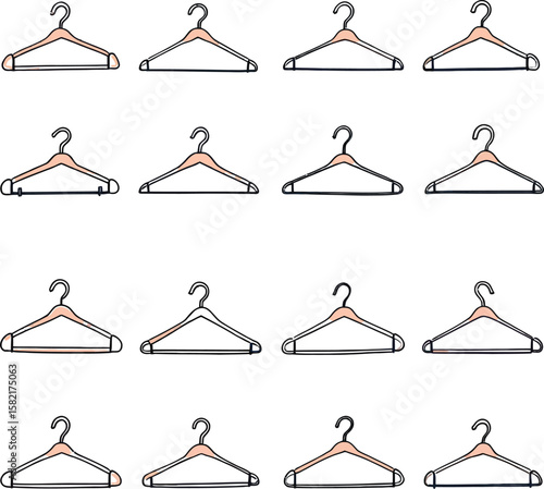  Minimalist Clothes Hangers Outline Set: Apparel Storage & Organization Icons
