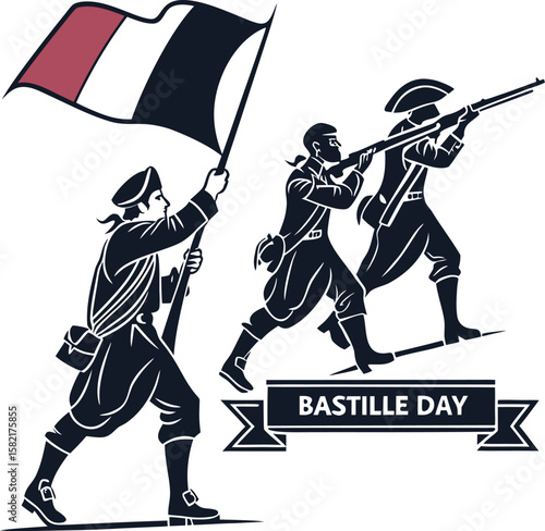 bastille day revolution soldiers holding flag gun
