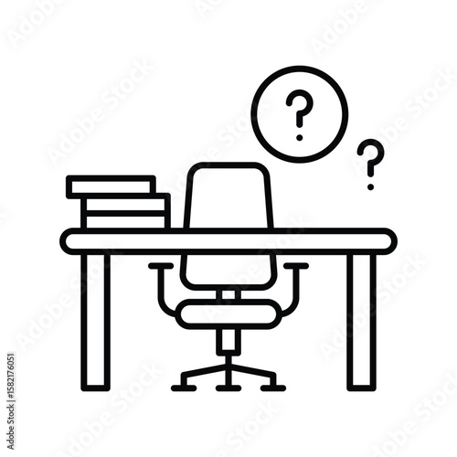Empty Office Desk Icon. Outline Style. Vector. Unfilled Job Vacancy. Labor Shortage Crisis. Workplace Staffing Problem. Recruitment HR Symbol. Business Hiring Concept