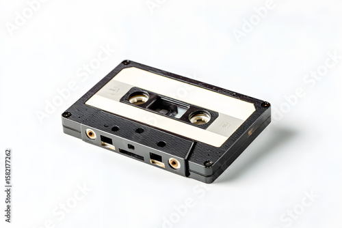 Retro audio cassette with blank label, isolated on white — ideal for nostalgic music themes, vintage media, and retro tech mockups.