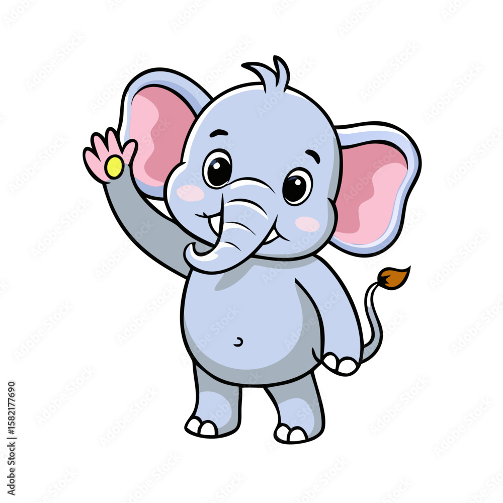 Naklejka premium Cute elephant cartoon waving hand 