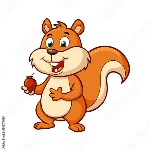 Cartoon funny squirrel holding nut 