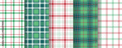 Tartan seamless pattern. Christmas plaid background. Lumberjack check tablecloth. Flannel green red texture. Gingham fabrics. Vichy cloth prints. Buffalo abstract textile design. Vector illustration
