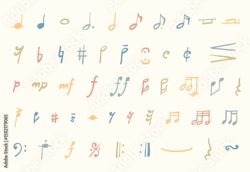 手書き風の音符のイラストセット(カラー)	