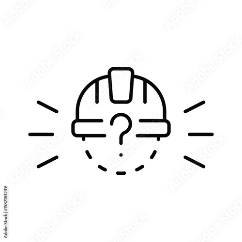 Missing Worker Hard Hat Icon. Outline Style Vector. Labor Shortage in Construction, Unfilled Job Vacancy, Absent Staff Crisis, Hiring Alert, Workforce Gap, Industrial Employment Issu