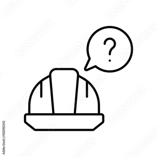 Question Mark Hard Hat Icon. Outline Style Vector. Labor Shortage, Construction Workforce Confusion, Hiring Crisis, Employment Gap, and Missing Worker Symbol in Industrial Sector