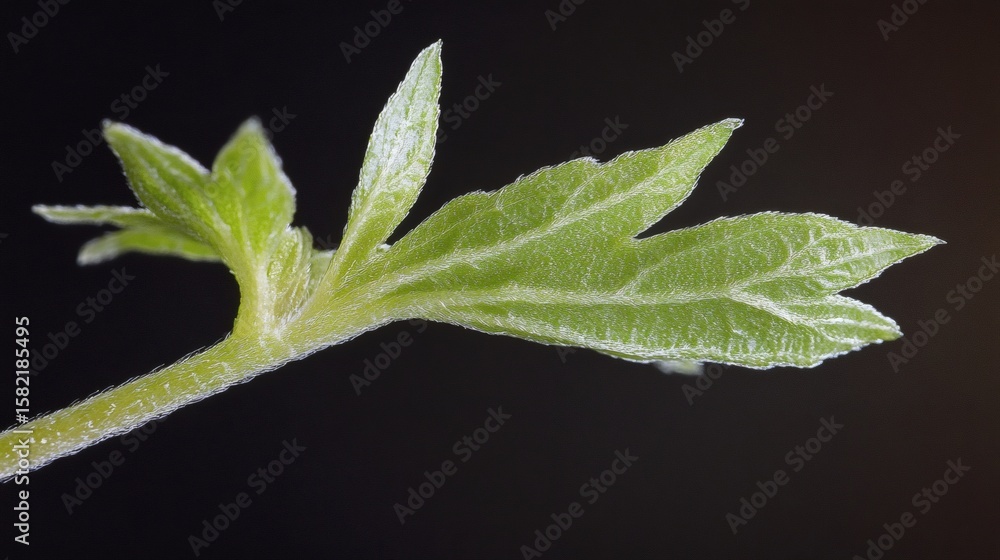 Close-up of a young plant's delicate leaves and stem. Close-up of a young plant's delicate leaves and stem.