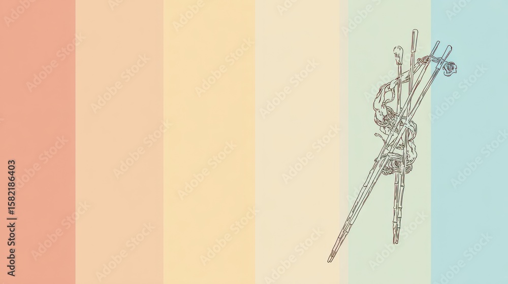 Obraz premium Pastel-colored background with a sketch of chopsticks holding food