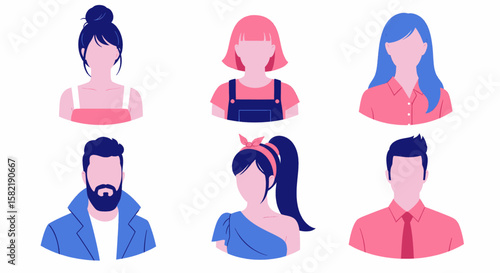 Diverse character avatars illustrate various styles and professions for website users and social media platforms